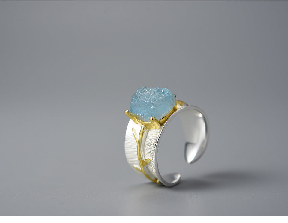 Bague aigue-marine à longues feuilles S925