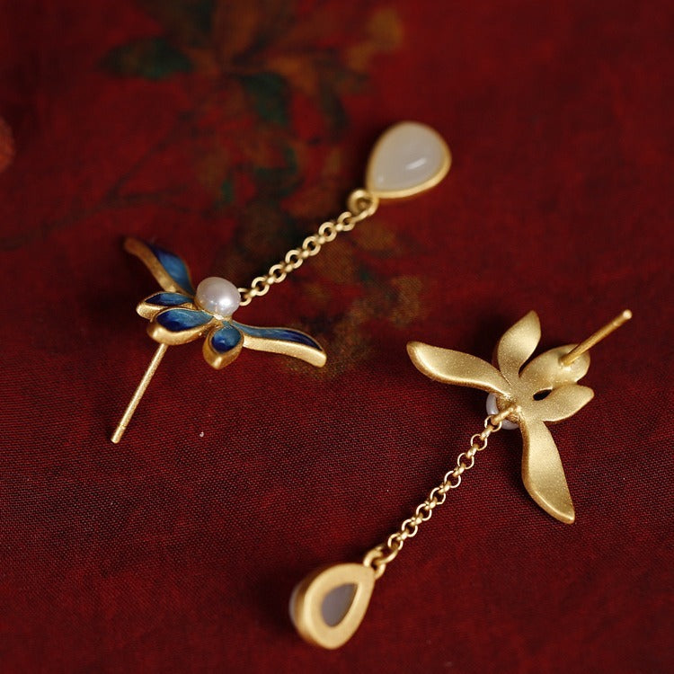 18k Gold Vermeil Hetian Jade Earrings