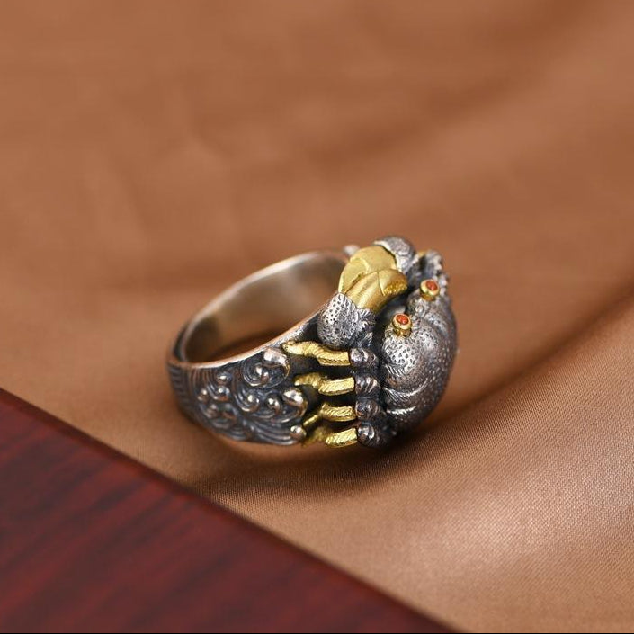 Sterling Silver Crab Ring S925 Silver Ring Retro