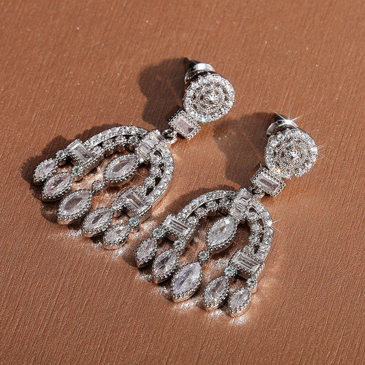 White Gold Zircon Drop Earrings