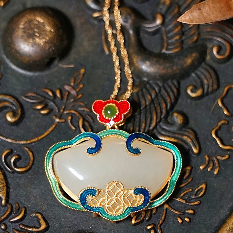 18k Gold Plated Natural Hetian Jade Pendant