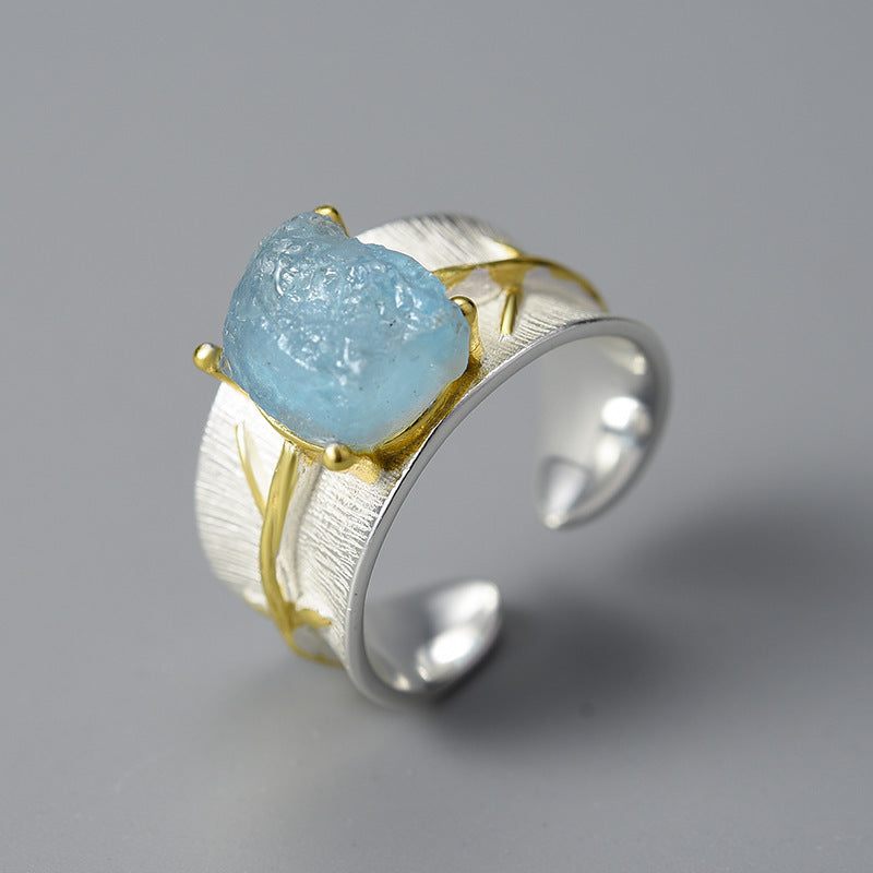Bague aigue-marine à longues feuilles S925