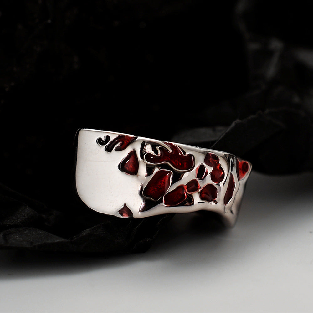 S925 silver Red Oil-spot Glazed Adjustable Ring
