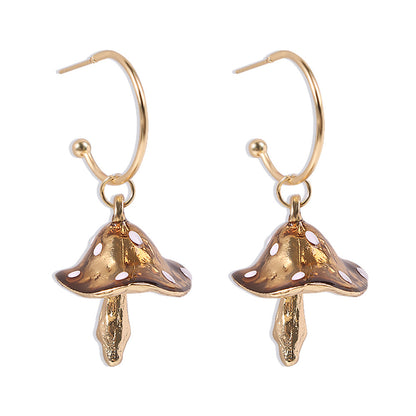 Creative Alloy Drip Oil Mushroom Korean Earrings