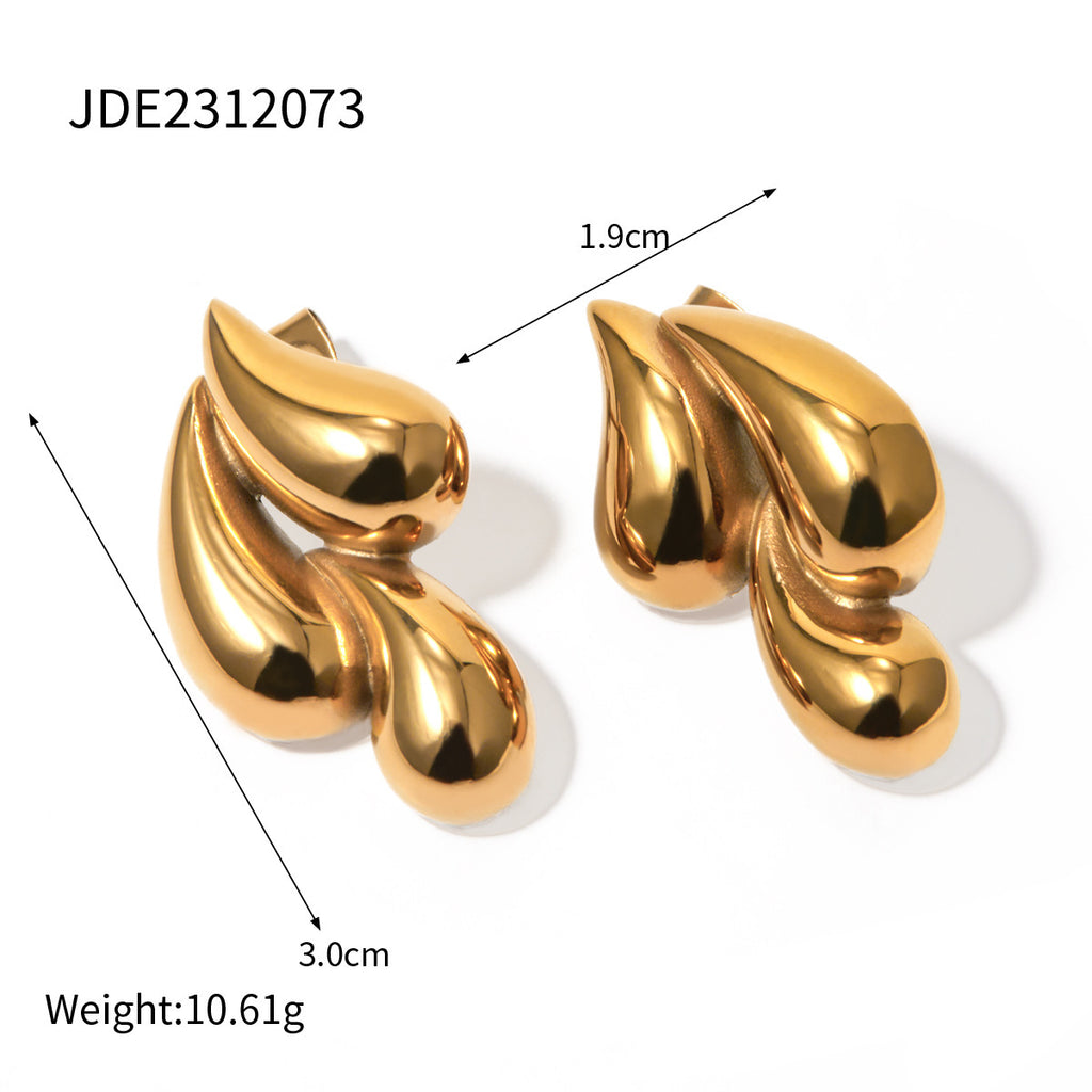 Boucles d'oreilles en acier inoxydable en or 18 carats avec plusieurs gouttes d'eau