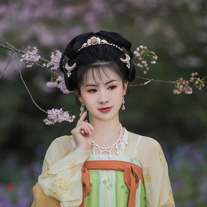 Boucles d'oreilles élégantes en perles de citrouille orange de style ethnique chinois