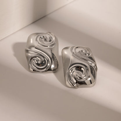 Steel Colored Stainless Steel Square Threaded Ring Earrings