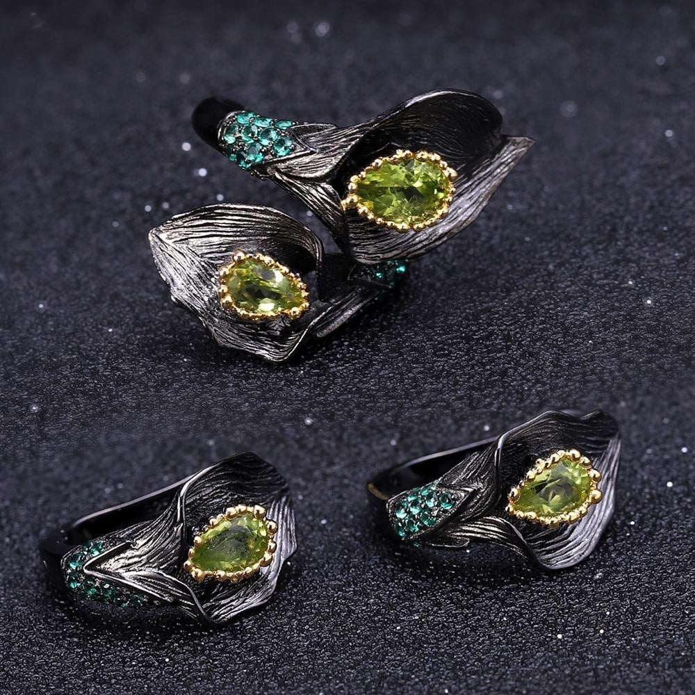 925 Silver Vintage Jewelry Peridot Pop Leaf Earrings