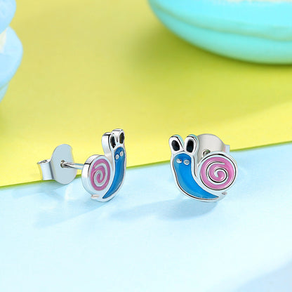 Cartoon Childlike S925 Sterling Silver Dripping Oil Animal Cute Snail Earrings