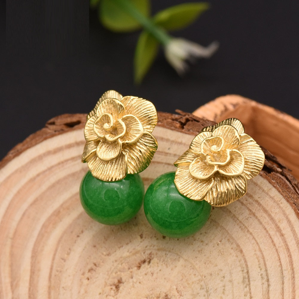 14k gold plated copper Jade Retro Earrings