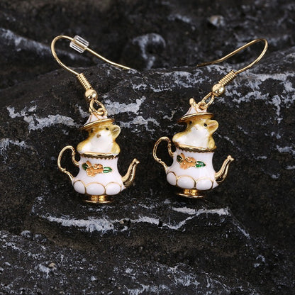 18K Gold-plated Hand-painted Enamel Glazed Pet Mouse Earrings