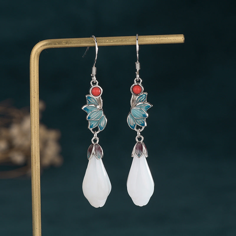 Boucles d'oreilles en argent 925, bijoux Vintage, niche en émail, clous d'oreilles Magnolia