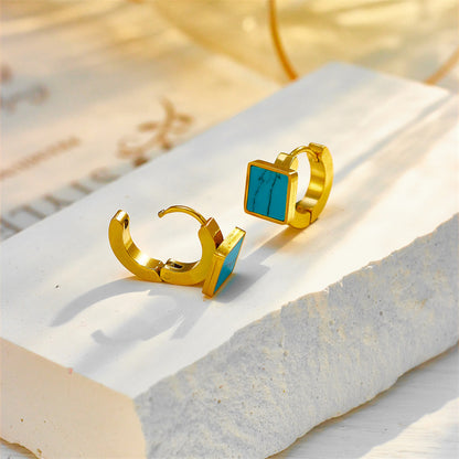 Fashion Special-interest Retro Simple Square Geometric Turquoise Titanium Steel Earrings