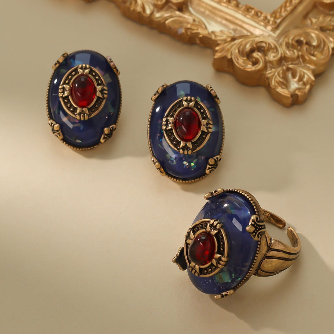 Brass Distressed 18k Gold plated Ring & Earrings