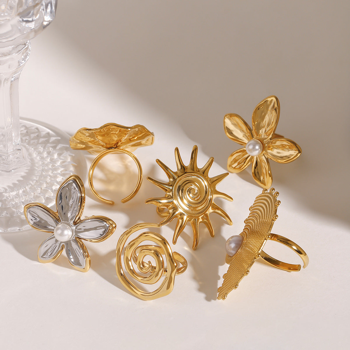 18K Gold Stainless Steel Flowers Ring