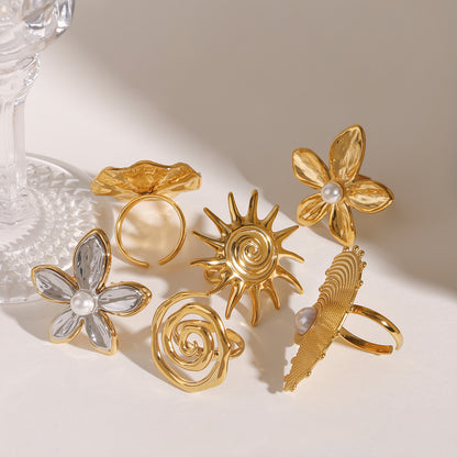 18K Gold Stainless Steel Flowers Ring