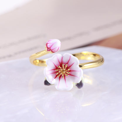 Hand Painted Colored Glaze Beautiful Flower Open Ring