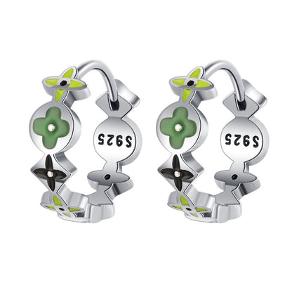 S925 Sterling Silver Clover Enamel Earrings Feminine Colorful Drop Glazed Old Bone Flower