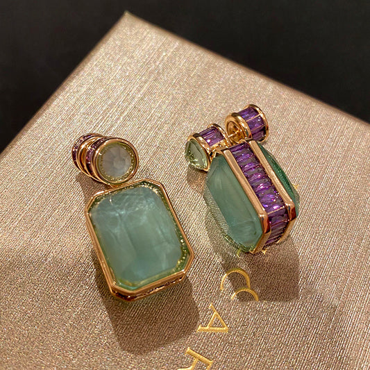 Green Beryl & Natural Purple Diamond Earrings