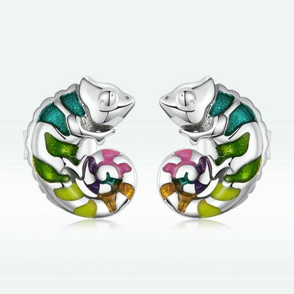 S925 Platinum Plated Chameleon Drop Oil Stud Earrings