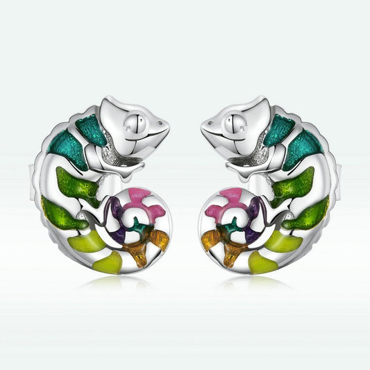 S925 Platinum Plated Chameleon Drop Oil Stud Earrings