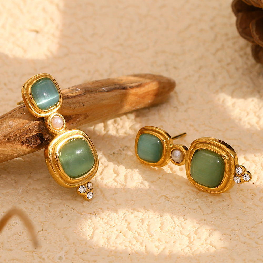 18K Plated Stainless Steel Stone Earrings