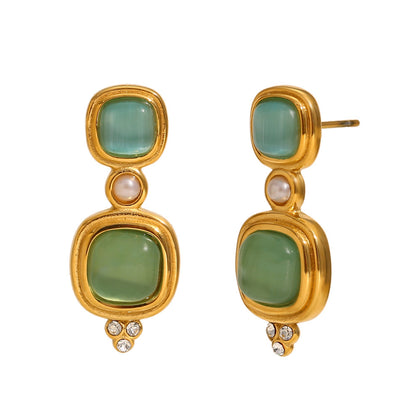18K Plated Stainless Steel Stone Earrings