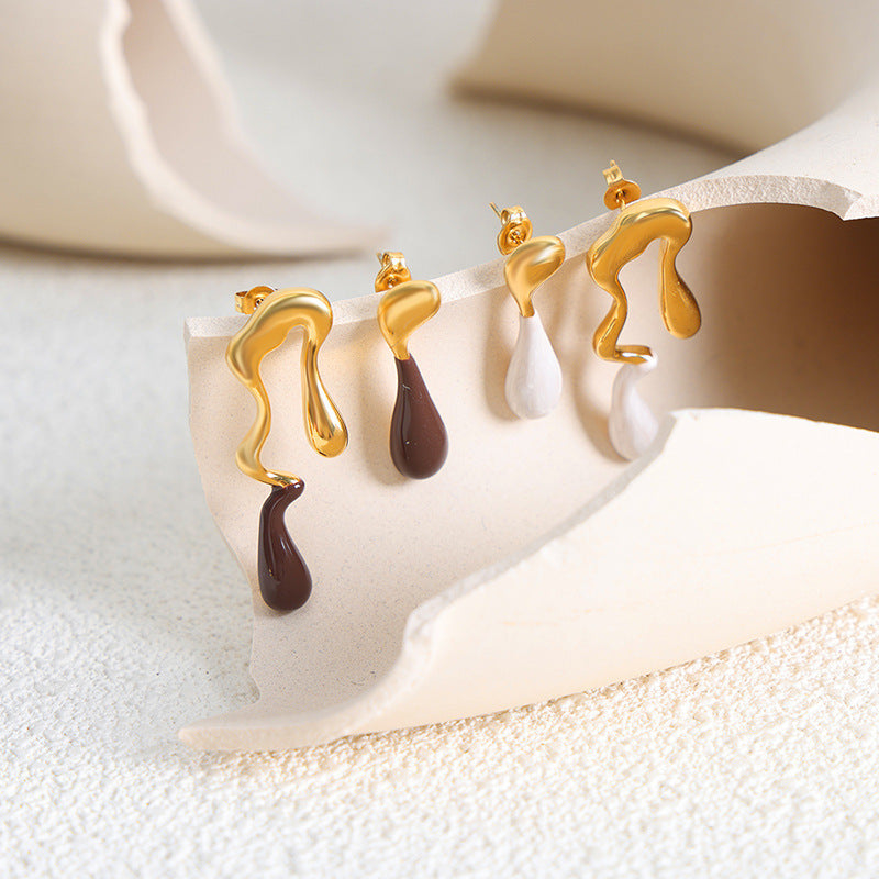 Asymmetric Oil drip Water Droplet Titanium Steel Earrings