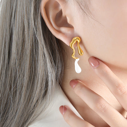 Asymmetric Oil drip Titanium Steel Water Droplet Earrings