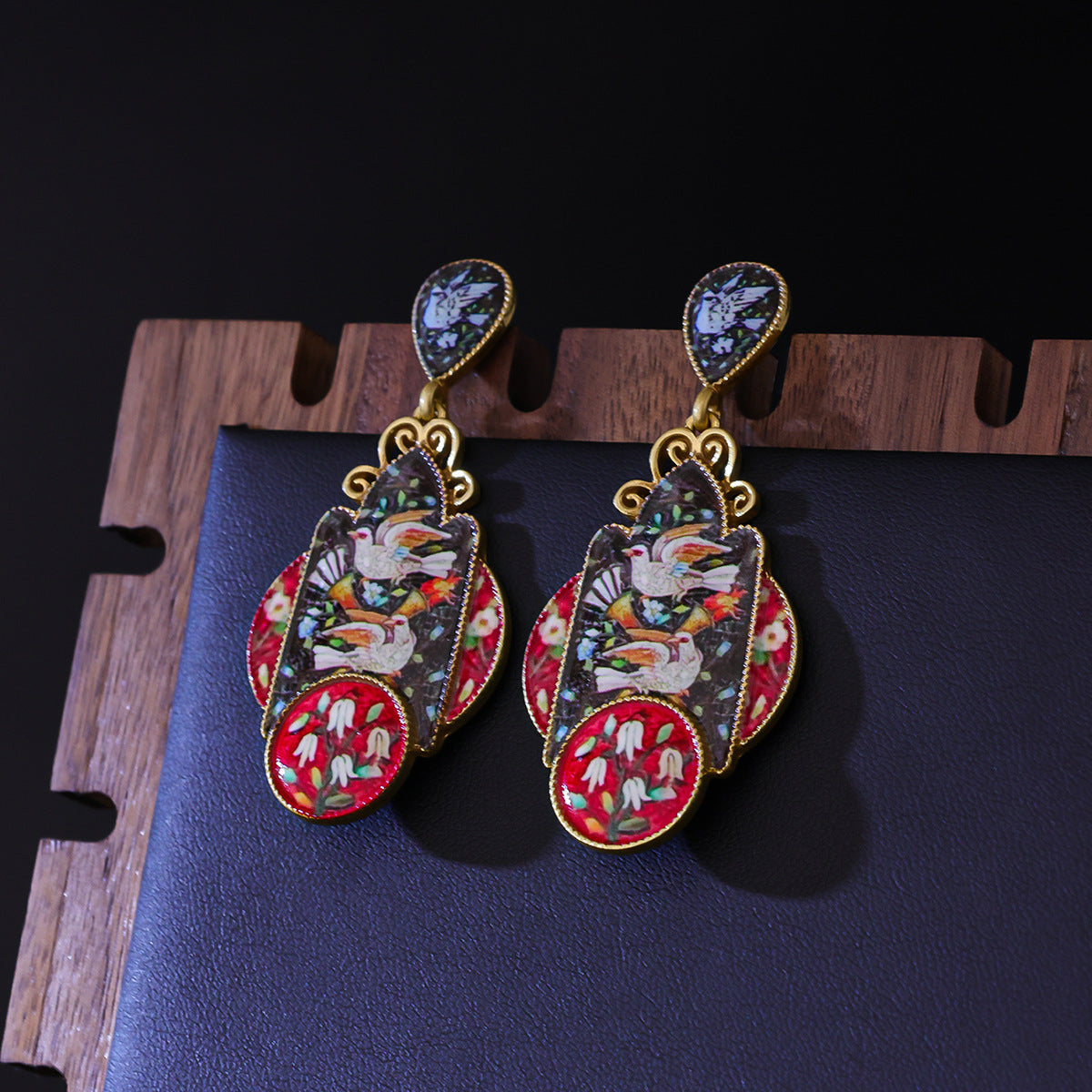 Gold plated Enamel Retro Court Earrings