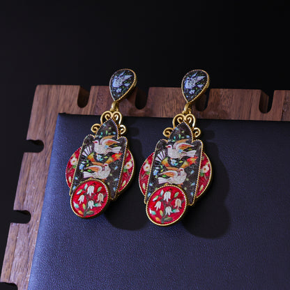 Gold plated Enamel Retro Court Earrings