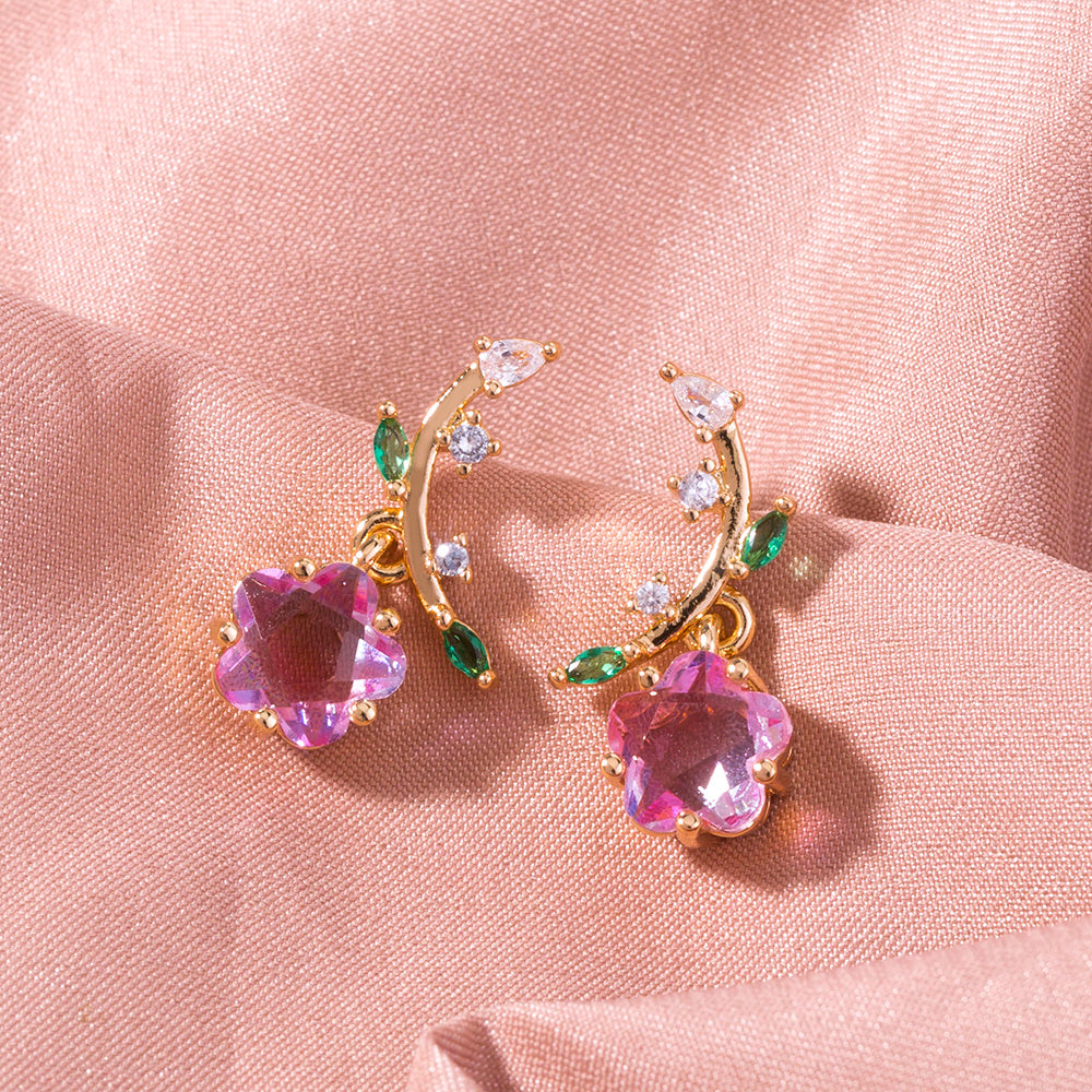 Plum blossom zircon leaf flower fashion earrings