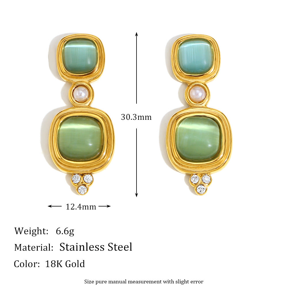 18K Plated Stainless Steel Stone Earrings