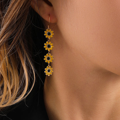 Sweet Idyllic Fresh Little Daisy Drop Oil Earrings For Women