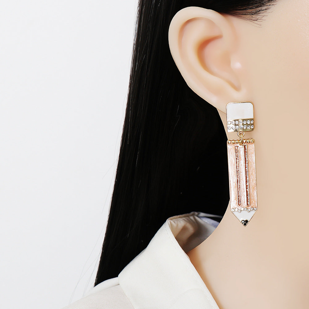 Colored Alloy Drop Oil Pencil Earrings