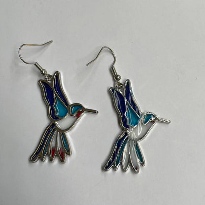 Boucles d'oreilles colibri colorées en émail à l'huile