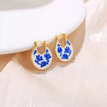 18k Gold Enamel Porcelain Hoop Earrings