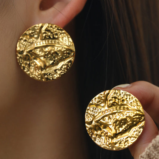 18K Gold Stainless Steel Plated Round Earrings