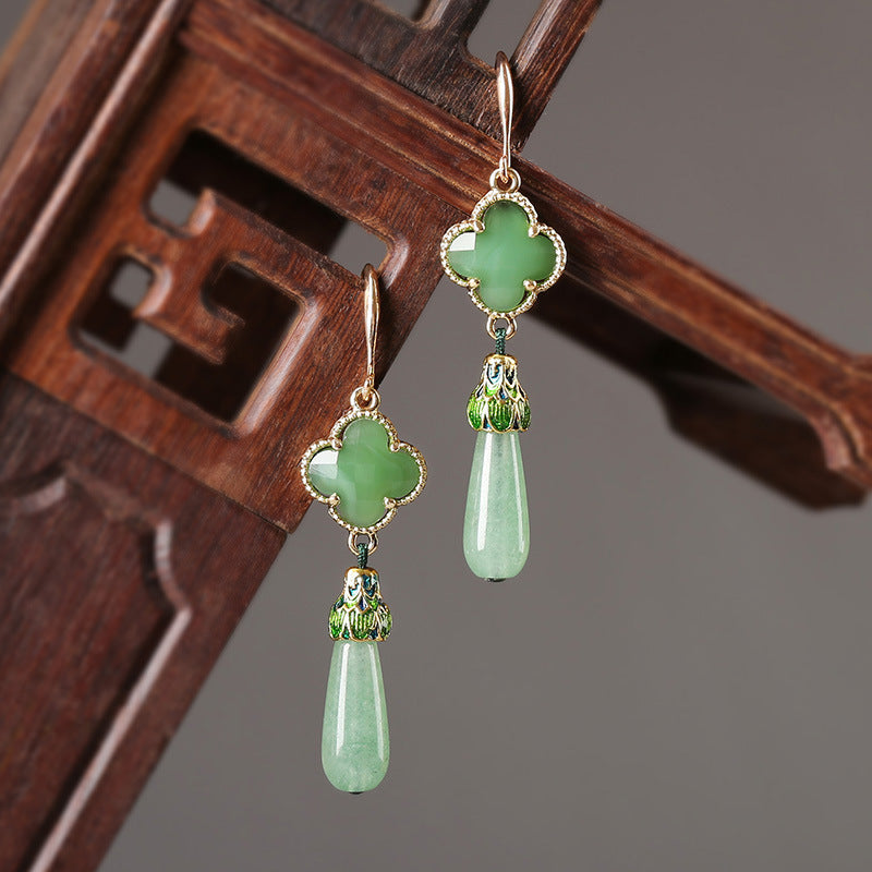 Boucles d'oreilles rétro en argent sterling vert antique