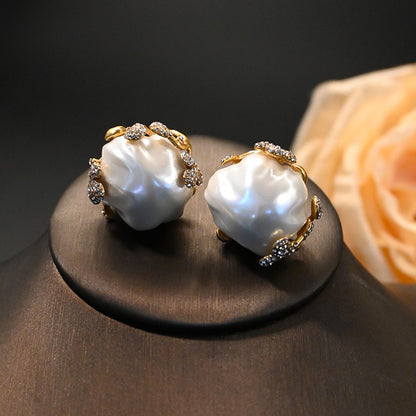 Vintage Brass Inlaid Baroque Pearl Bud Earrings And Ring