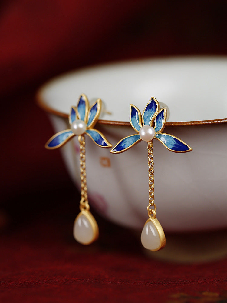 18k Gold Vermeil Hetian Jade Earrings