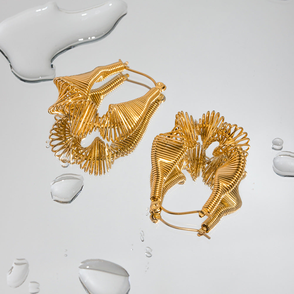 18K Gold Plated Coil Stainless Steel Earrings