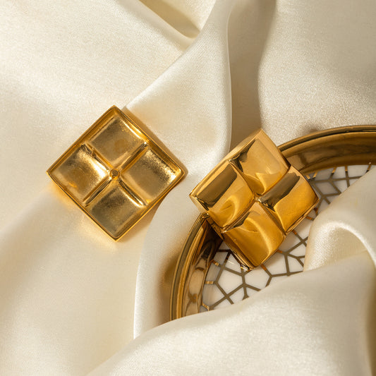 Gold Plated Stainless Steel Glossy Cross Texture Earrings