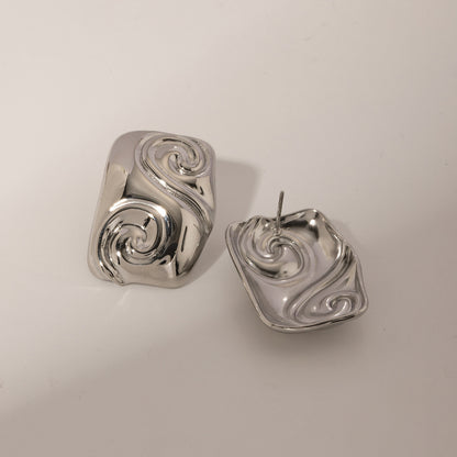 Steel Colored Stainless Steel Square Threaded Ring Earrings