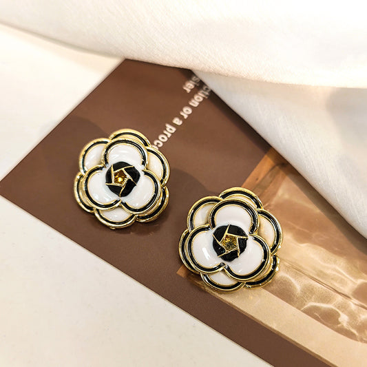 Silver Needle White Camellia Earrings