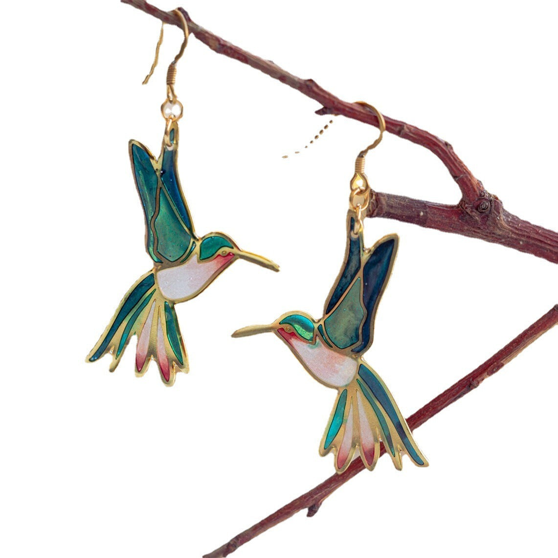 Boucles d'oreilles colibri colorées en émail à l'huile