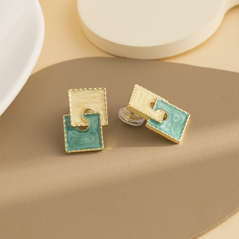 Elegant And Minimalist Color Blocking Square Drop Oil Earrings