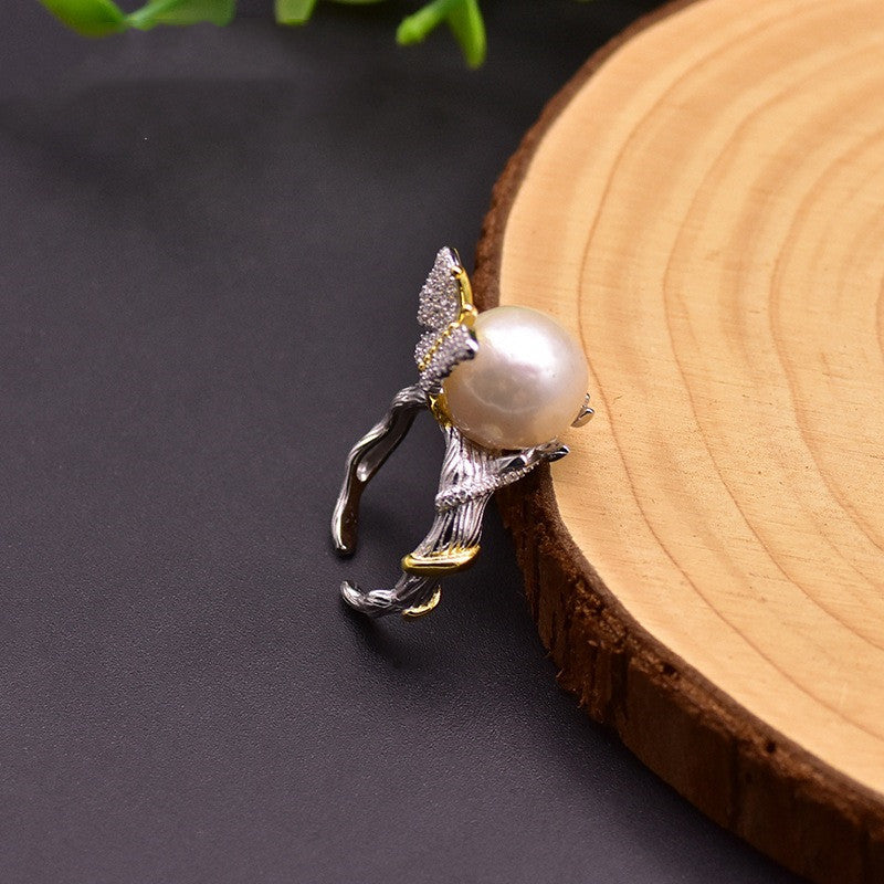 925 Silver Natural Freshwater Pearl Vintage Butterfly Ring
