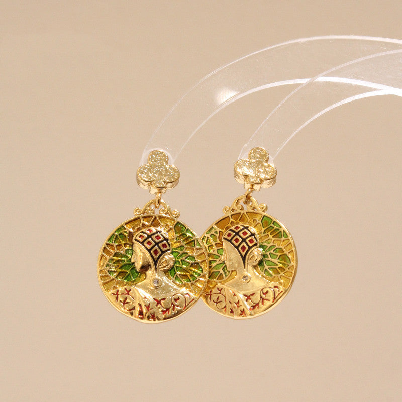 Ensemble boucles d'oreilles et collier vert émaillé goutte à goutte