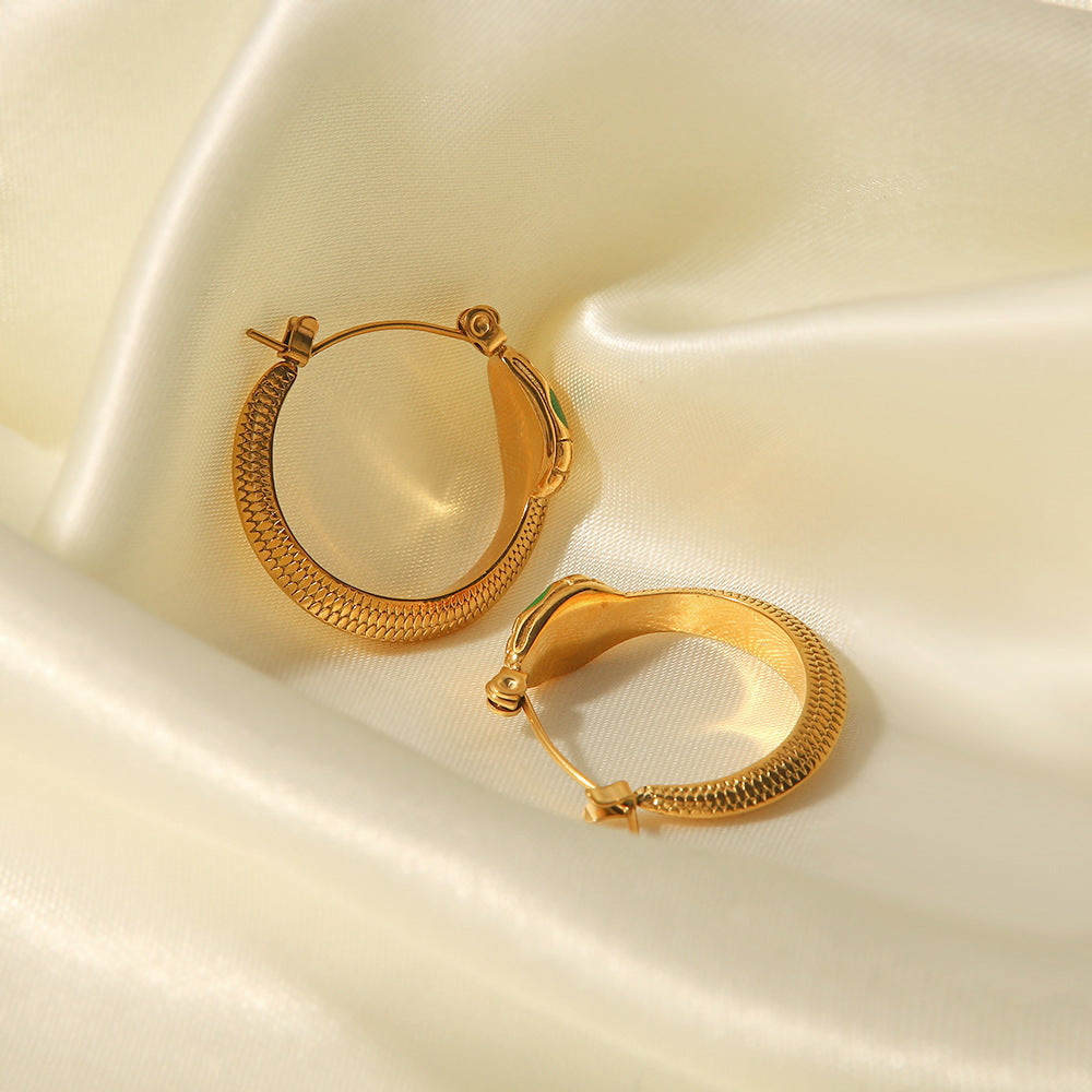 Snake-shaped Green Eye Stainless Steel Earrings